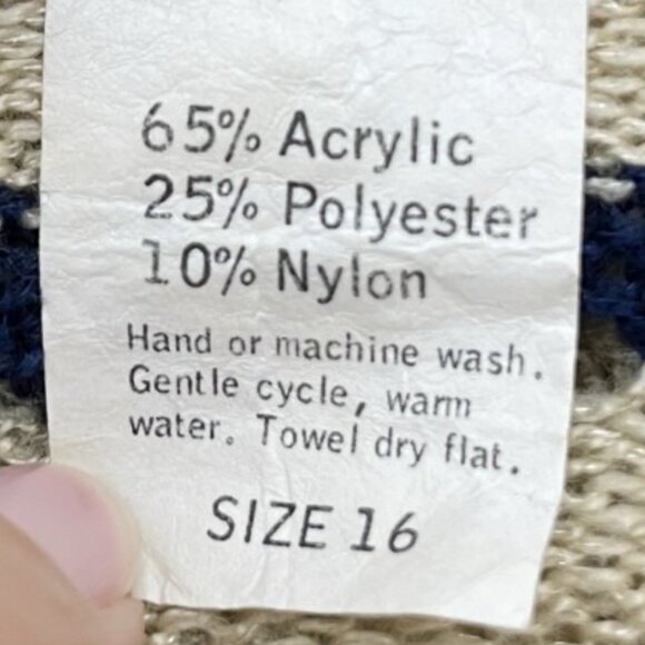 Vintage RK Knits Youth Sweater Girl Size 14  Knitted Striped Blue Beige Stretch - Picture 6 of 13